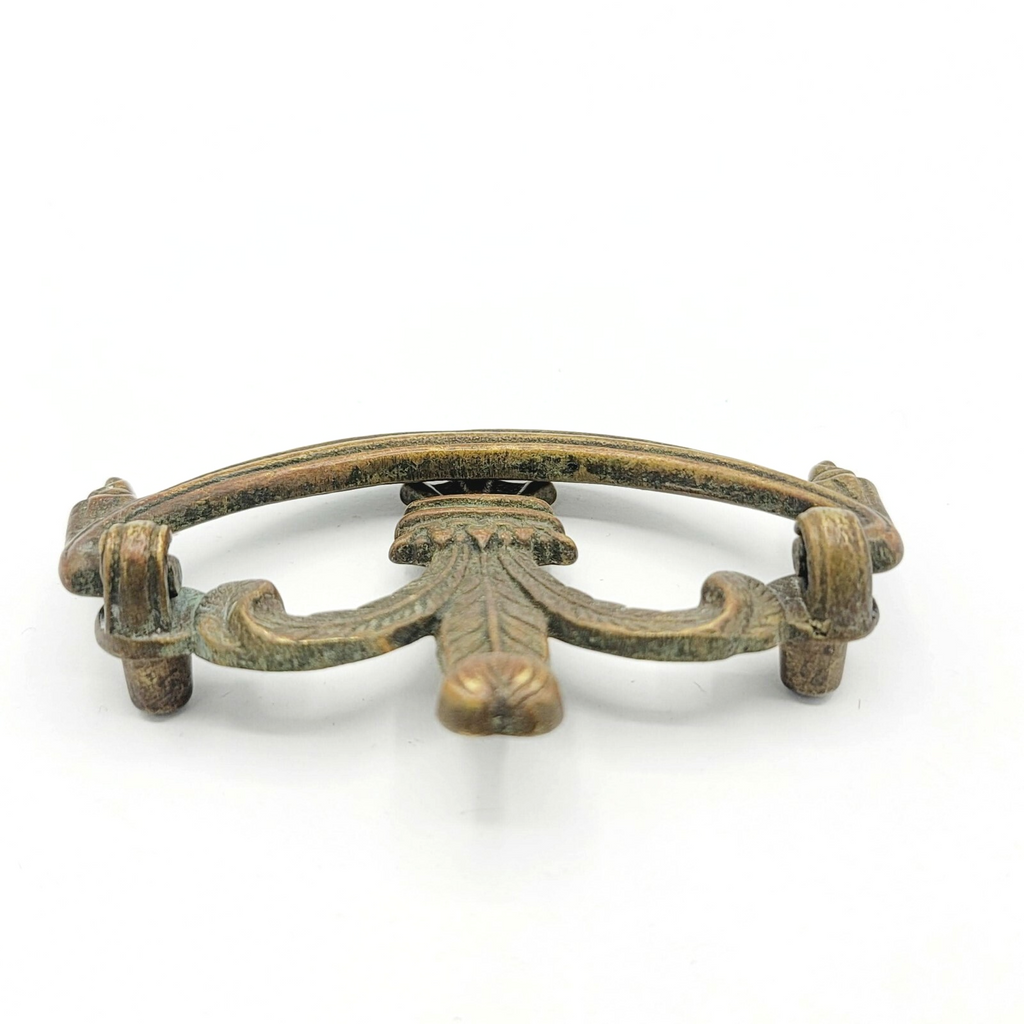 Vintage Brass Drawer Pull Gold tone Salvage Hardware SINGLE ONLY Feather Drape