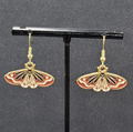 Moth Pierced Earrings Gold tone Brown Black Enamel Dangle 1/2"
