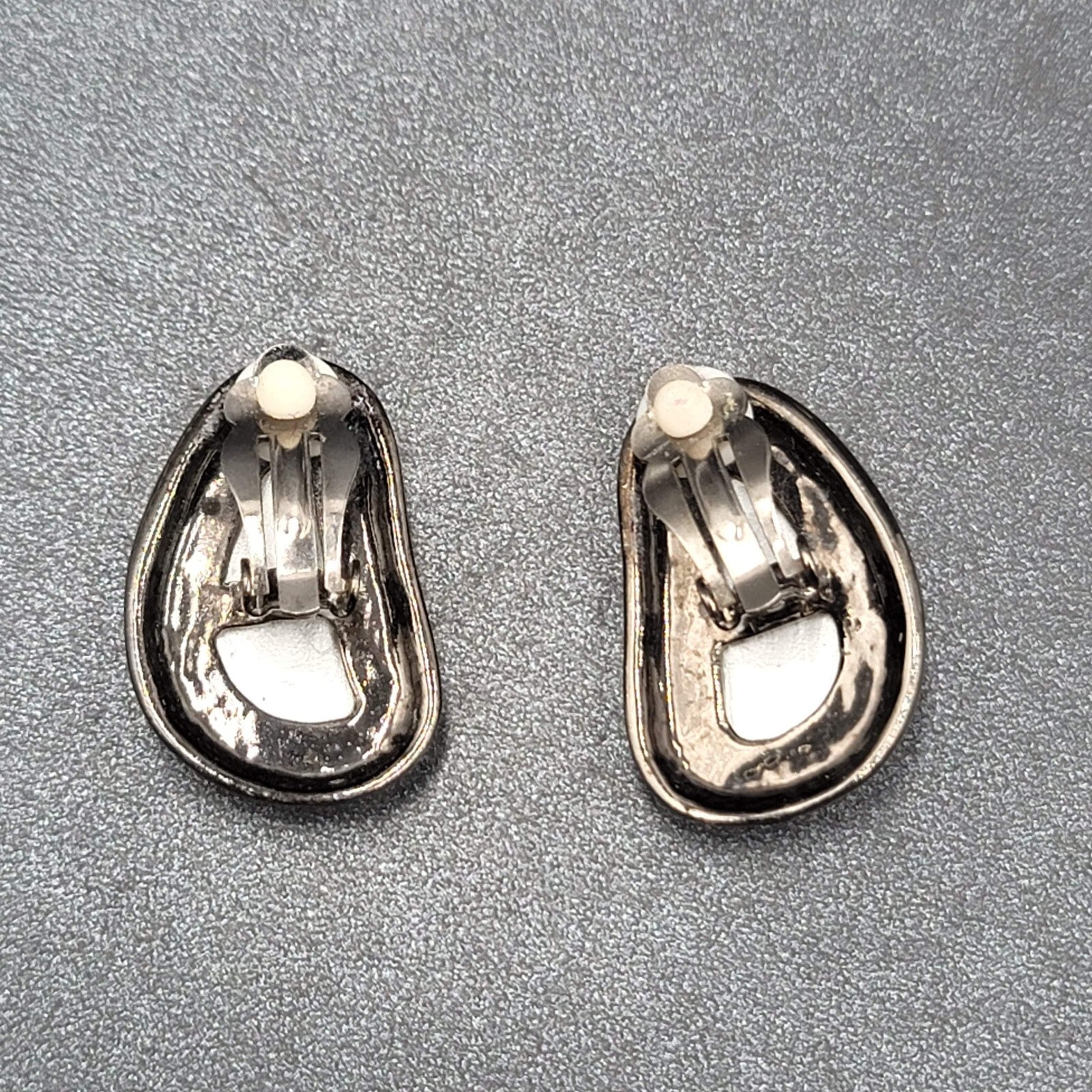 Vintage Clip on Earrings Black Metal Glass Stripes Drop 1 1/4"