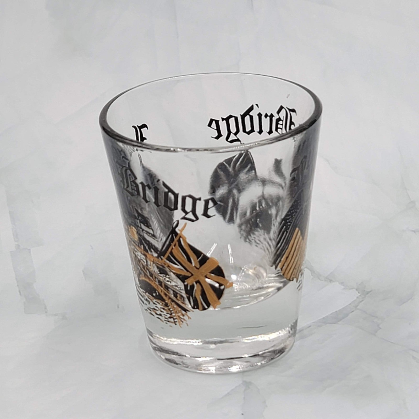 Vintage London Bridge Lake Havasu City AZ Shot Glass Black Gold Collectible