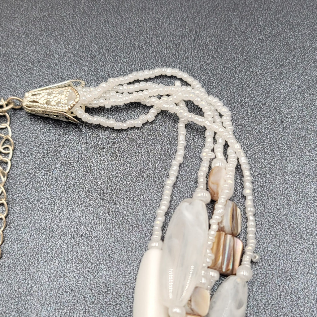 White Bead Beaded Necklace Gold tone Barrel Clasp  18"-21"