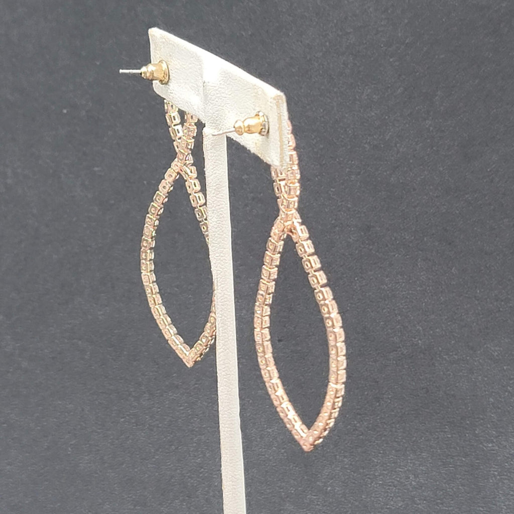 Pierced Earrings Rose Gold tone Crystal Prom Wedding Dangle 2.5"