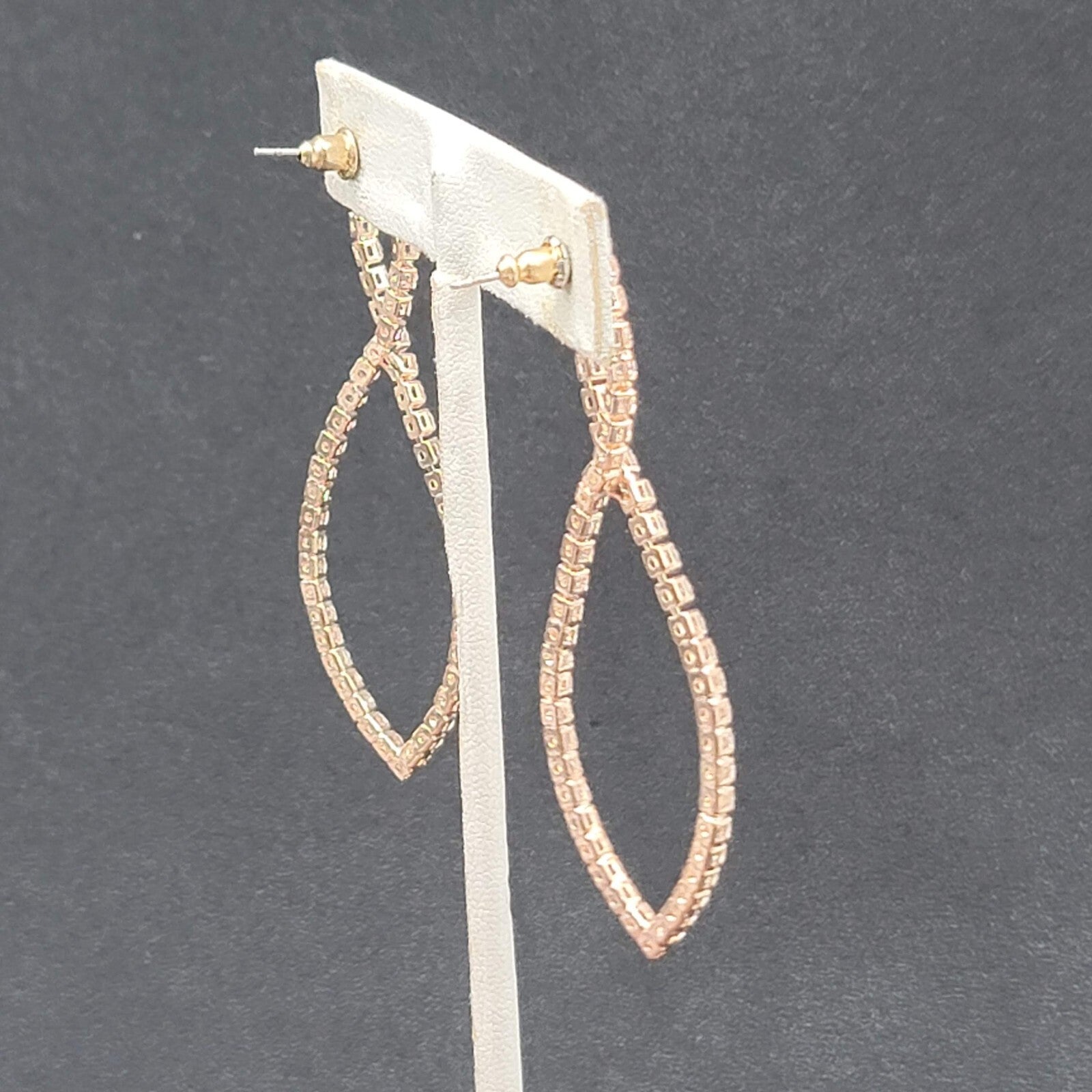 Pierced Earrings Rose Gold tone Crystal Prom Wedding Dangle 2.5"