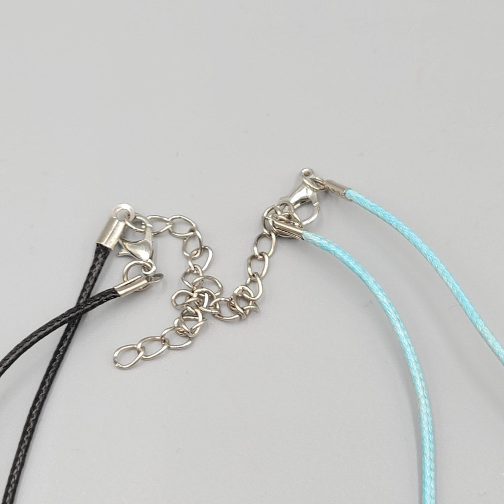 Necklace Charm Pendant Lot Blue and Black Cord Silver tone 5 Charms 18"