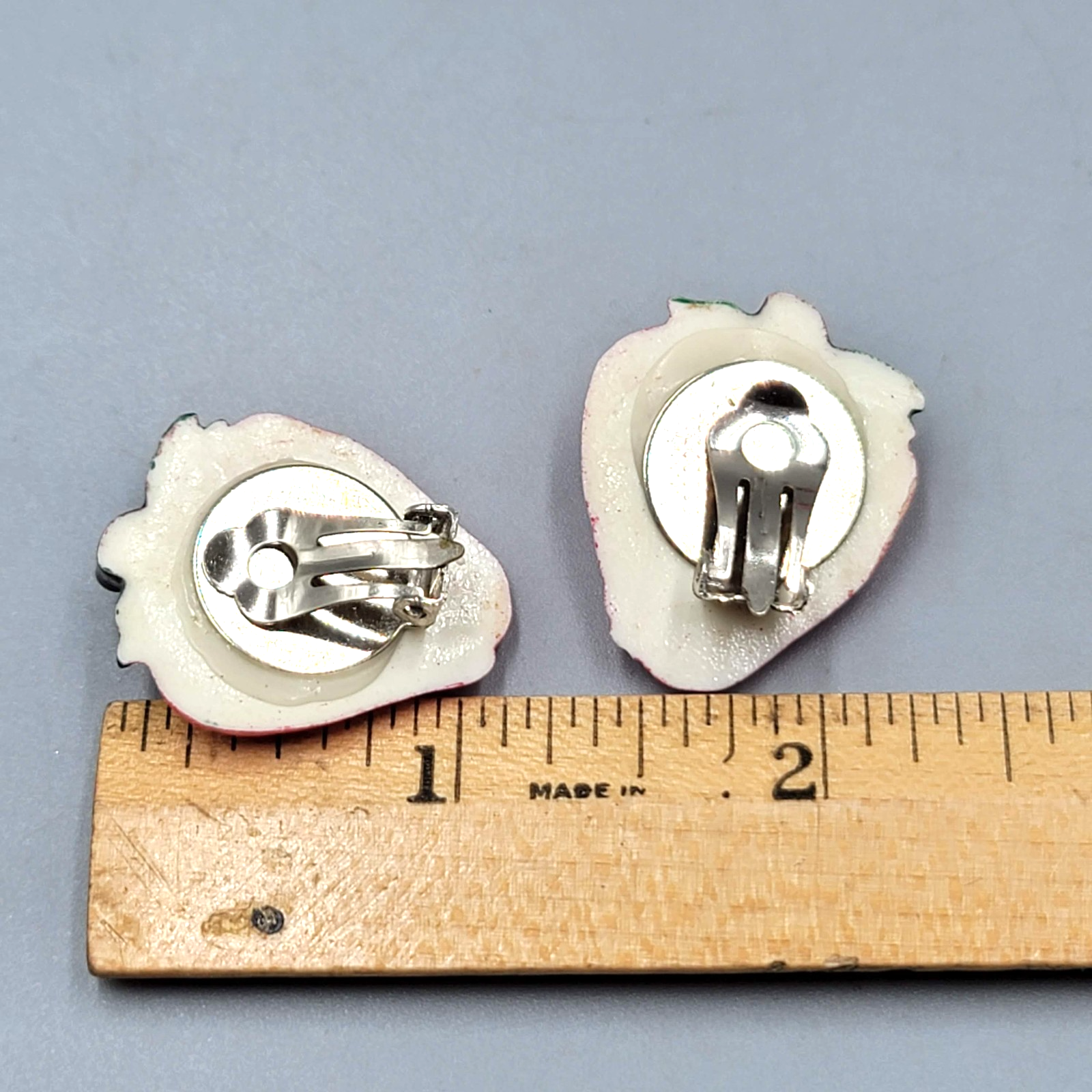Vintage Strawberry Clip on Earrings Bright Colors Acrylic 1 1/8"