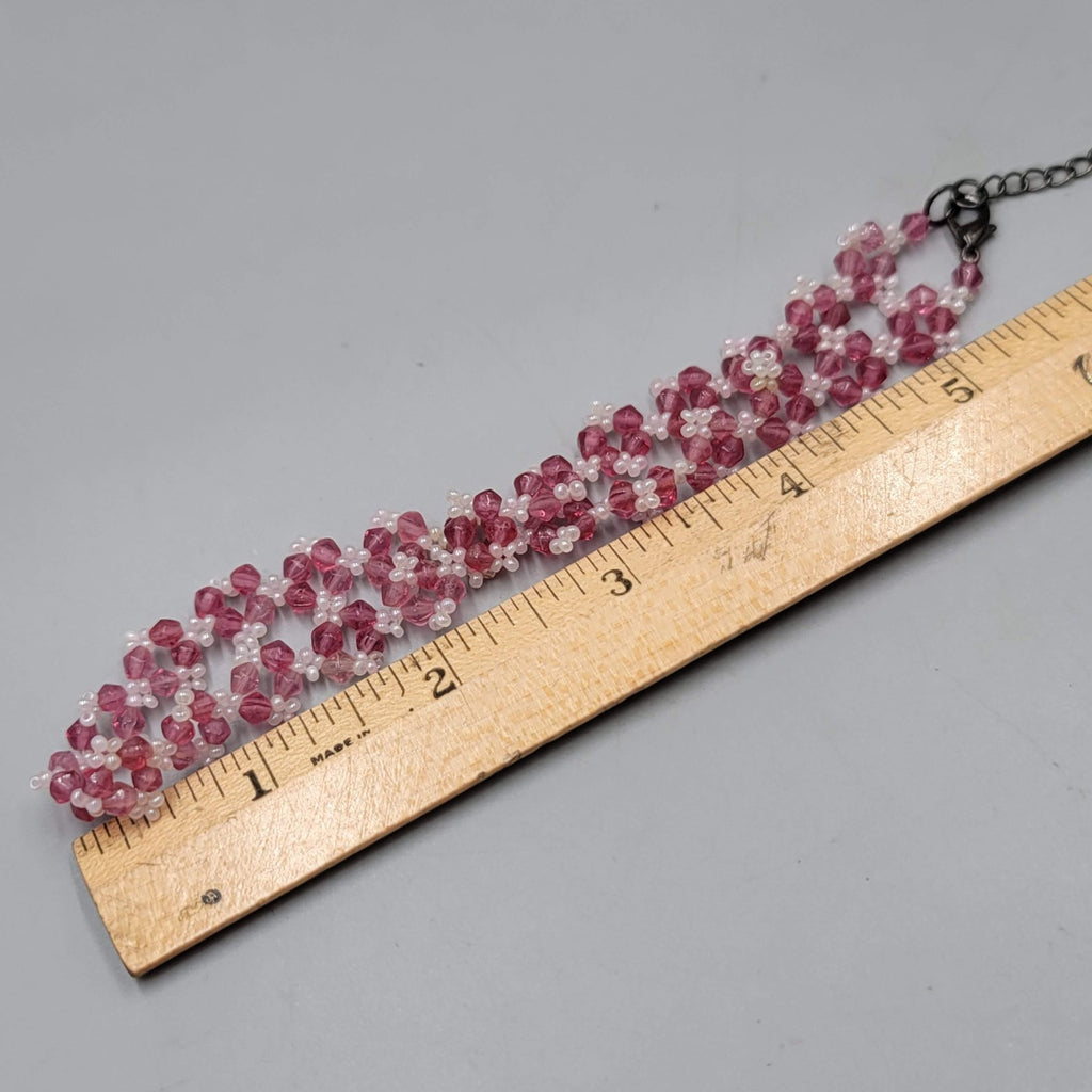 Pink Seed Bead Flower Choker Necklace 12"-15"