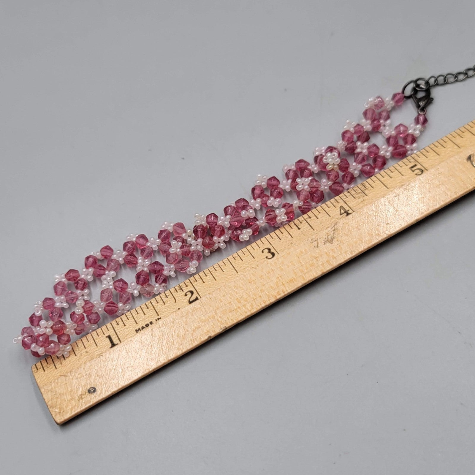 Pink Seed Bead Flower Choker Necklace 12"-15"