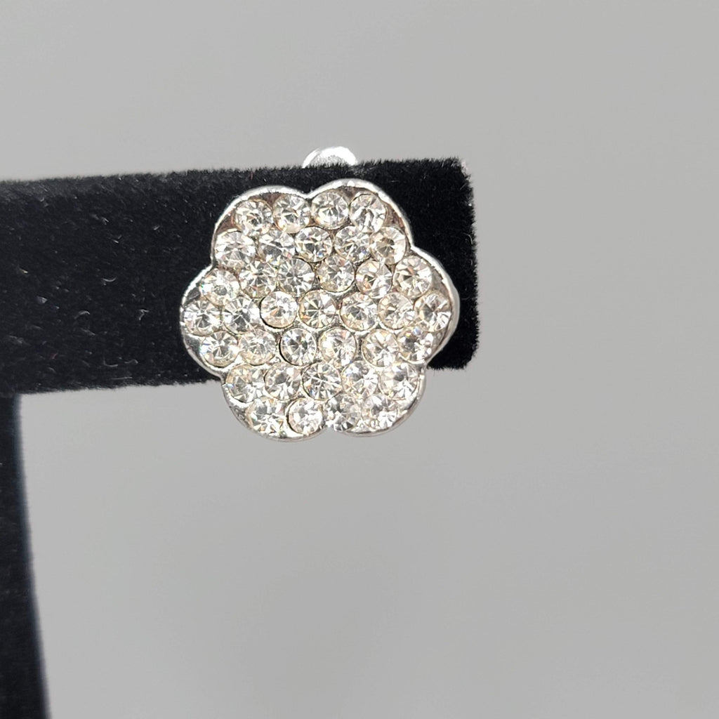 Vintage Rhinestone Stud Clip on Earrings Silver tone 5/8 in