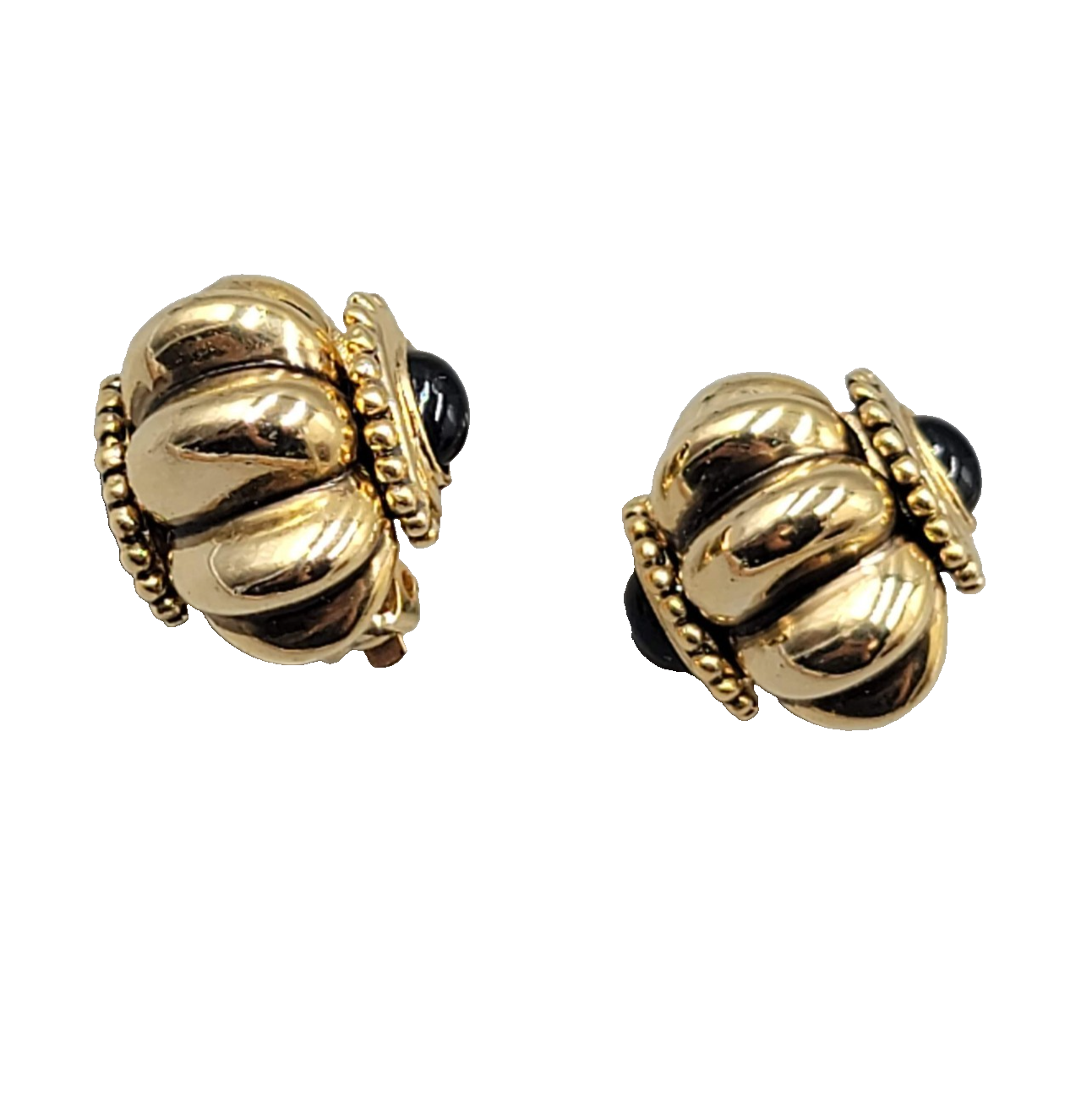 Vintage Clip on Earrings Gold Plated Black Side Accents Statement 1 in