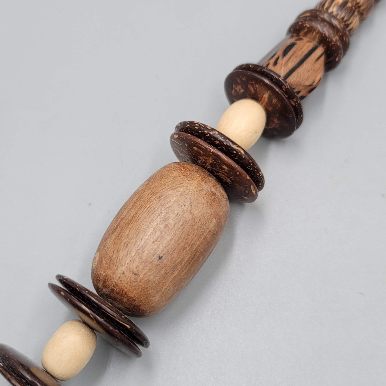 Vintage Large Wood and Coconut Bead Statement Necklace 24"