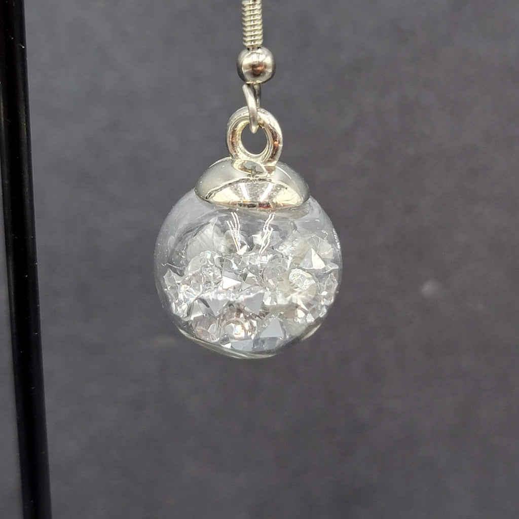 Pierced Earrings Silver tone Loose Clear Rhinestones Filled Sphere Dangle 3/4"