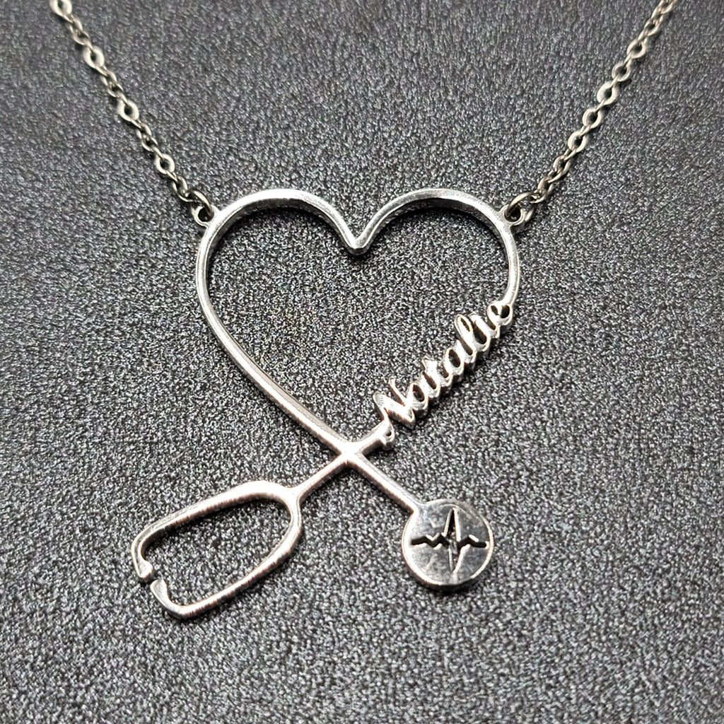 Natalie Nurse Heart Stethoscope Pendant Necklace Silver tone 16"-19"