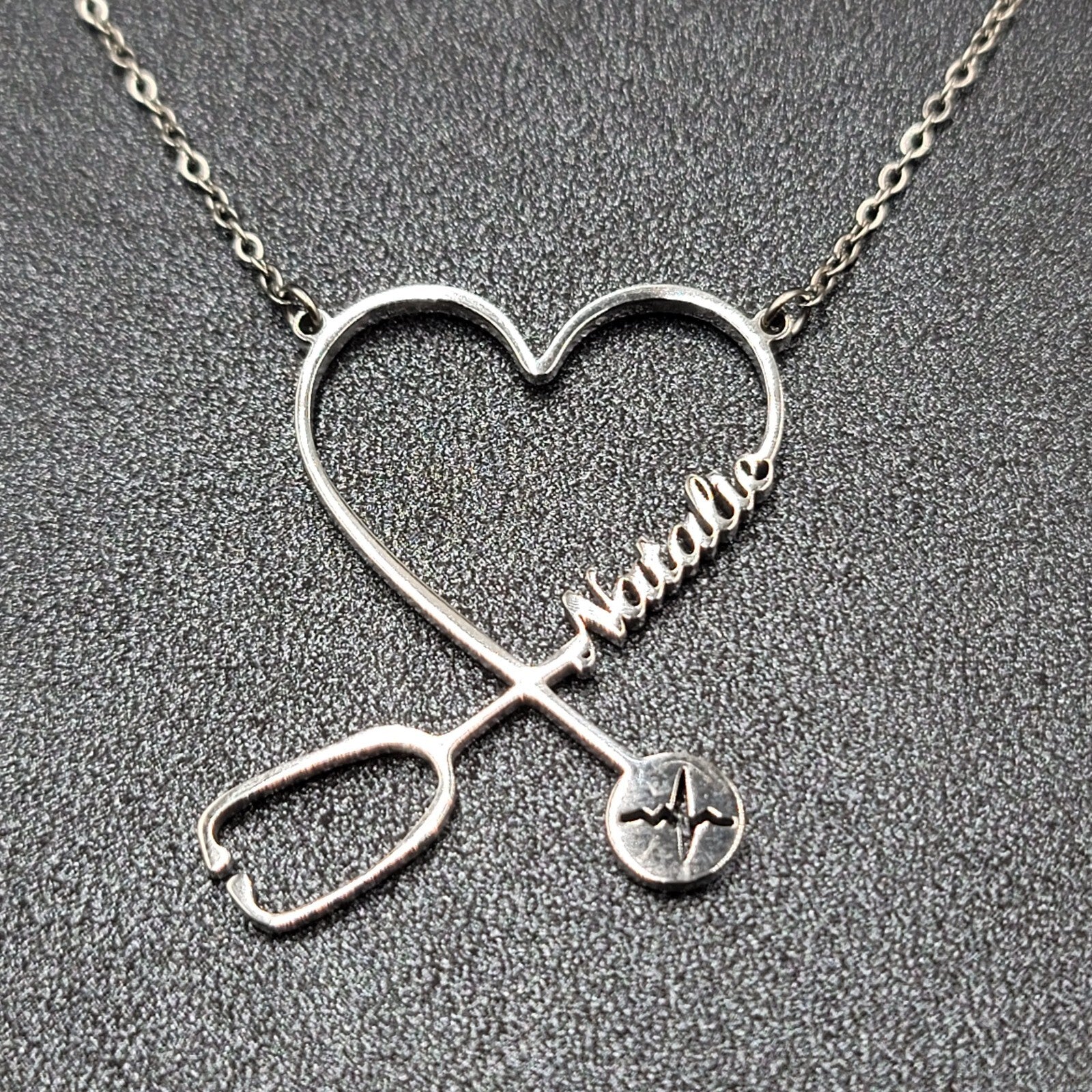 Natalie Nurse Heart Stethoscope Pendant Necklace Silver tone 16"-19"
