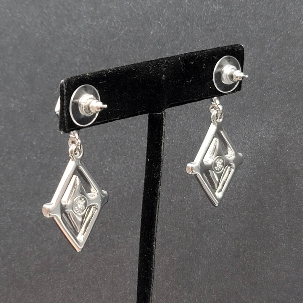 WHBM Pierced Earrings Silver tone Crystal Rhinestone Dangle 1.75"