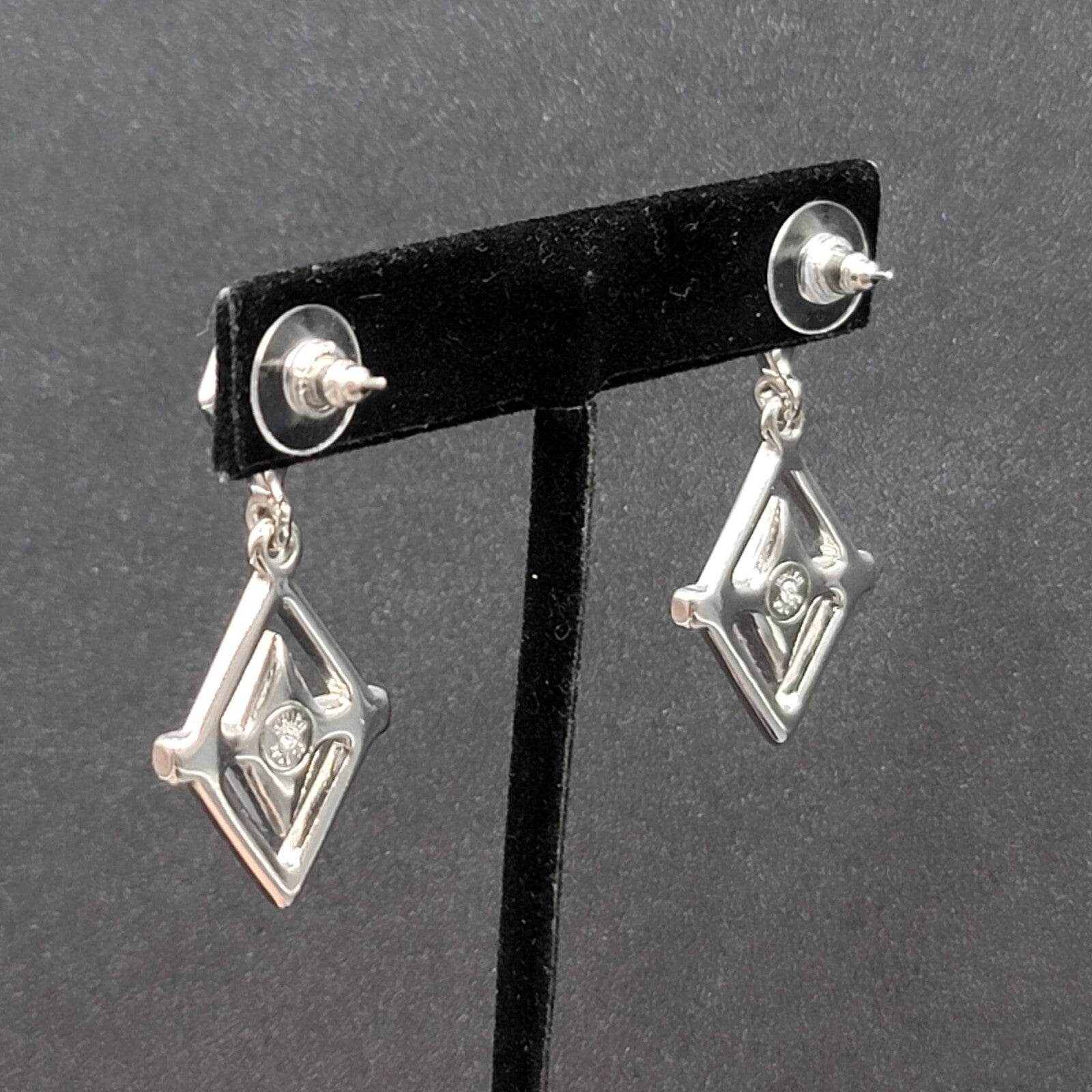 WHBM Pierced Earrings Silver tone Crystal Rhinestone Dangle 1.75"