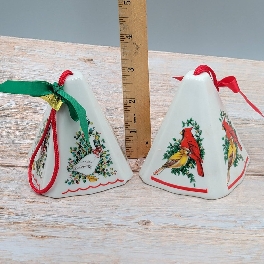 2 Porcelain Christmas Ornaments JASCO FESTIVE FRAGRANT Cardinal & Goose