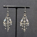 Pierced Earrings Silver tone Black Hematite AB Cross Chandelier Beads 1.75"