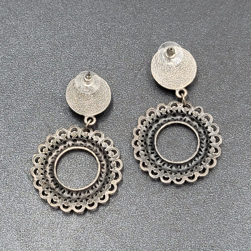 Pierced Earrings Silver tone Faux Acrylic Turquoise Dangle 2 3/8"