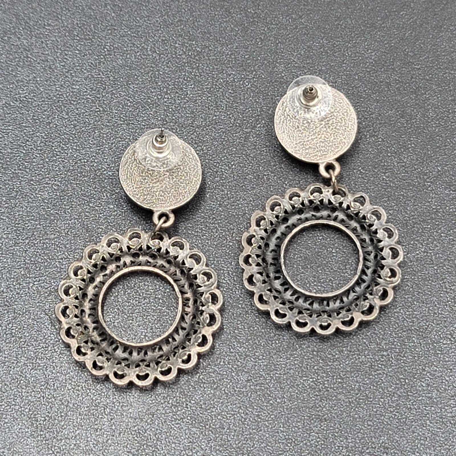 Pierced Earrings Silver tone Faux Acrylic Turquoise Dangle 2 3/8"