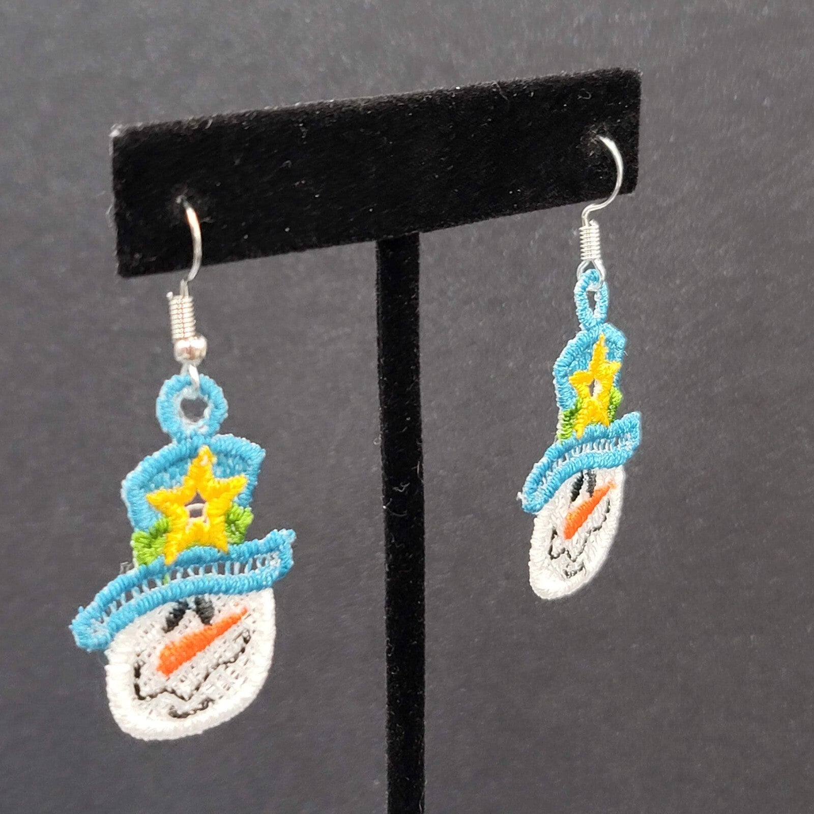 Christmas Pierced Earrings Threaded Snowman Dangle 1.5"