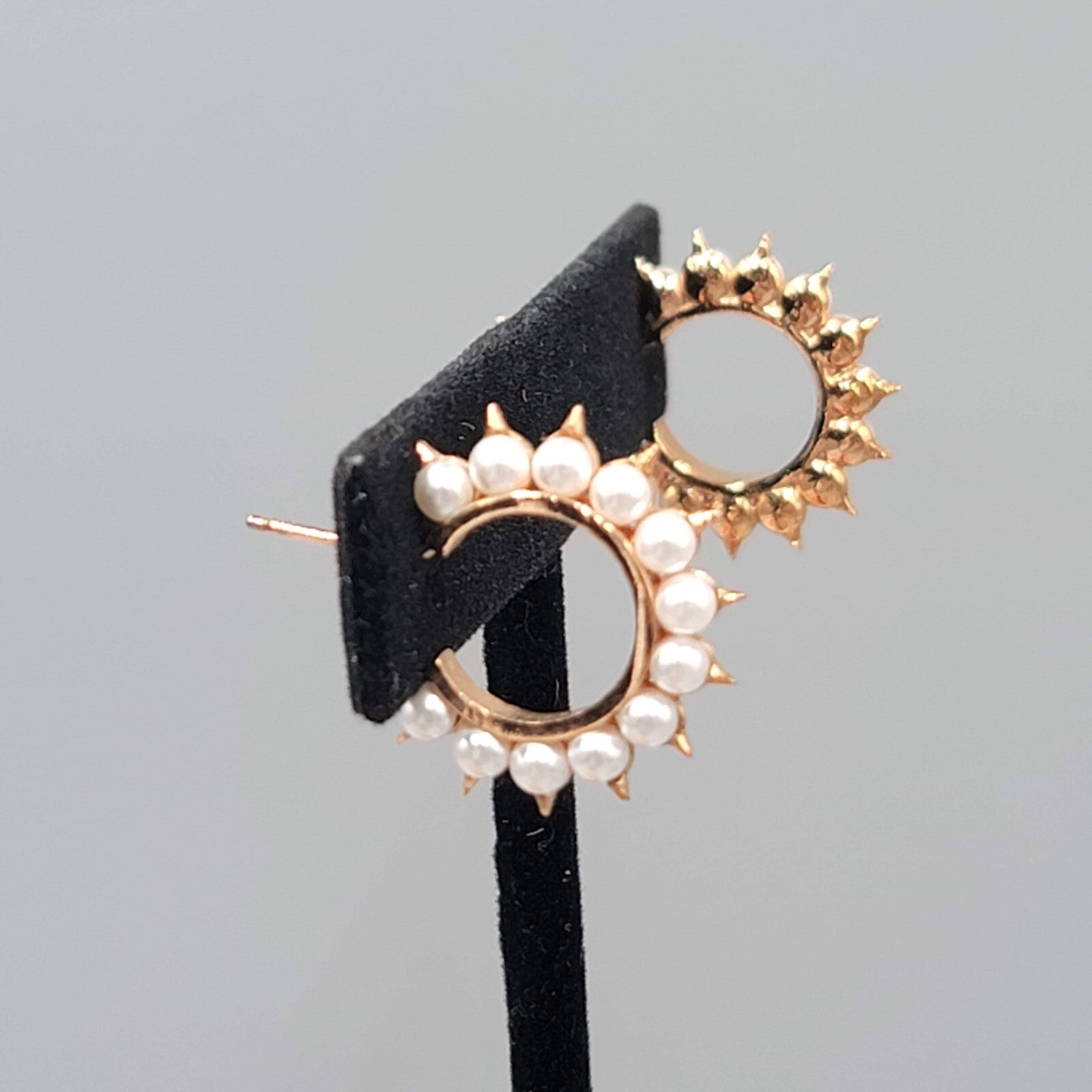 Rose Gold Hoops Pierced Earrings Faux Pearl 3/4"