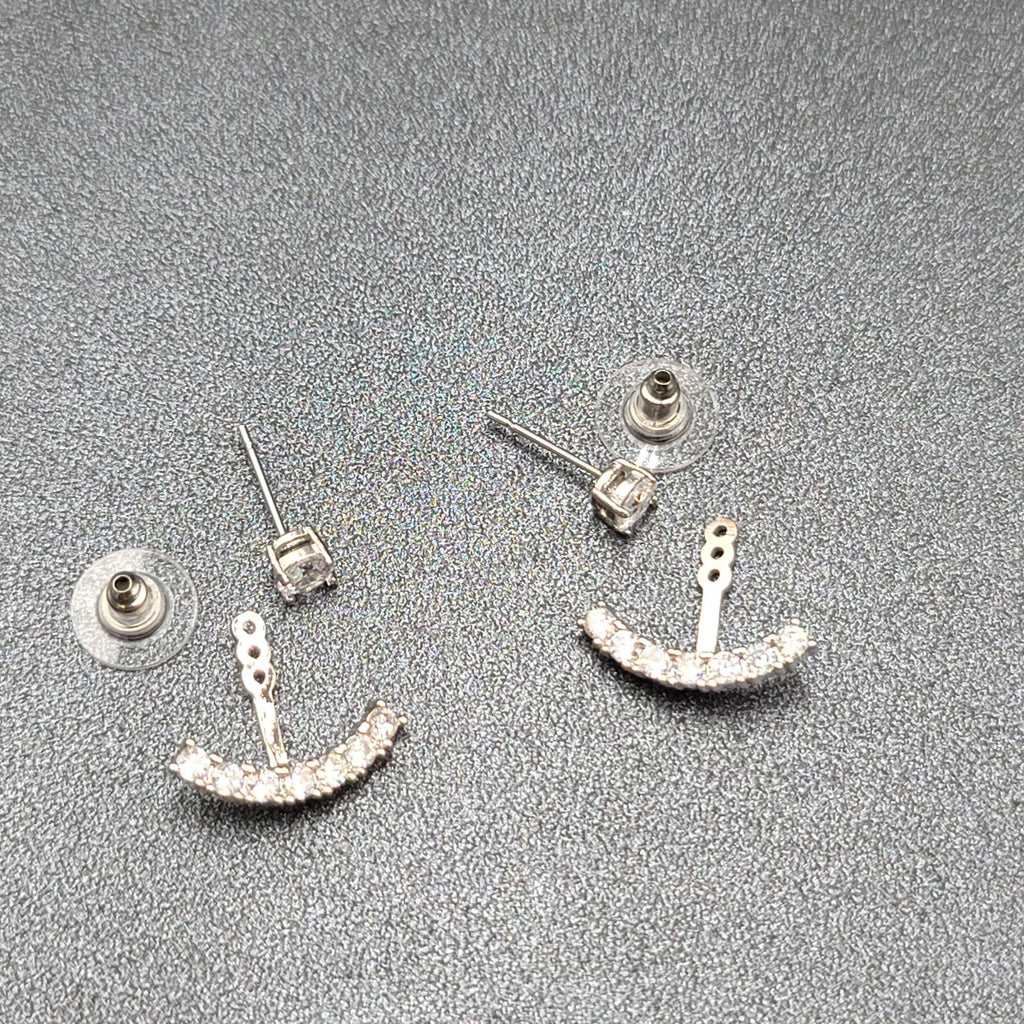 Pierced Earrings Silver tone Crystal Drop Jacket Studs 5/8"