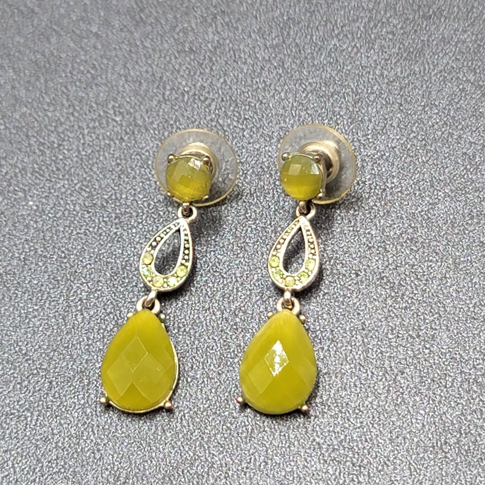 LC Pierced Earrings Silver tone Green Accents Rhinestone Dangle 1 3/8"