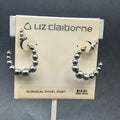 Pierced Earrings Gold tone Beaded Graduated Blue Faux Pearl Hoops 7/8"