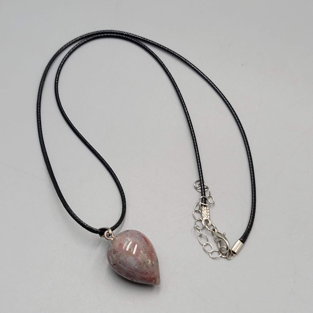 Scolecite Teardrop Pendant Necklace Black Cord 20"-22"