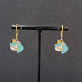 New Unicorn Pierced Earrings Blue Enamel Dangle Gold tone 5/8"
