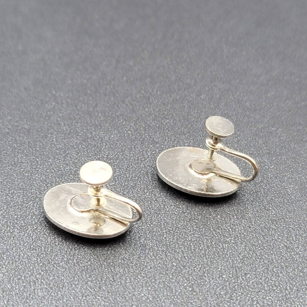 Vintage Clip on Earrings Silver tone Concave Oval Studs 3/4"
