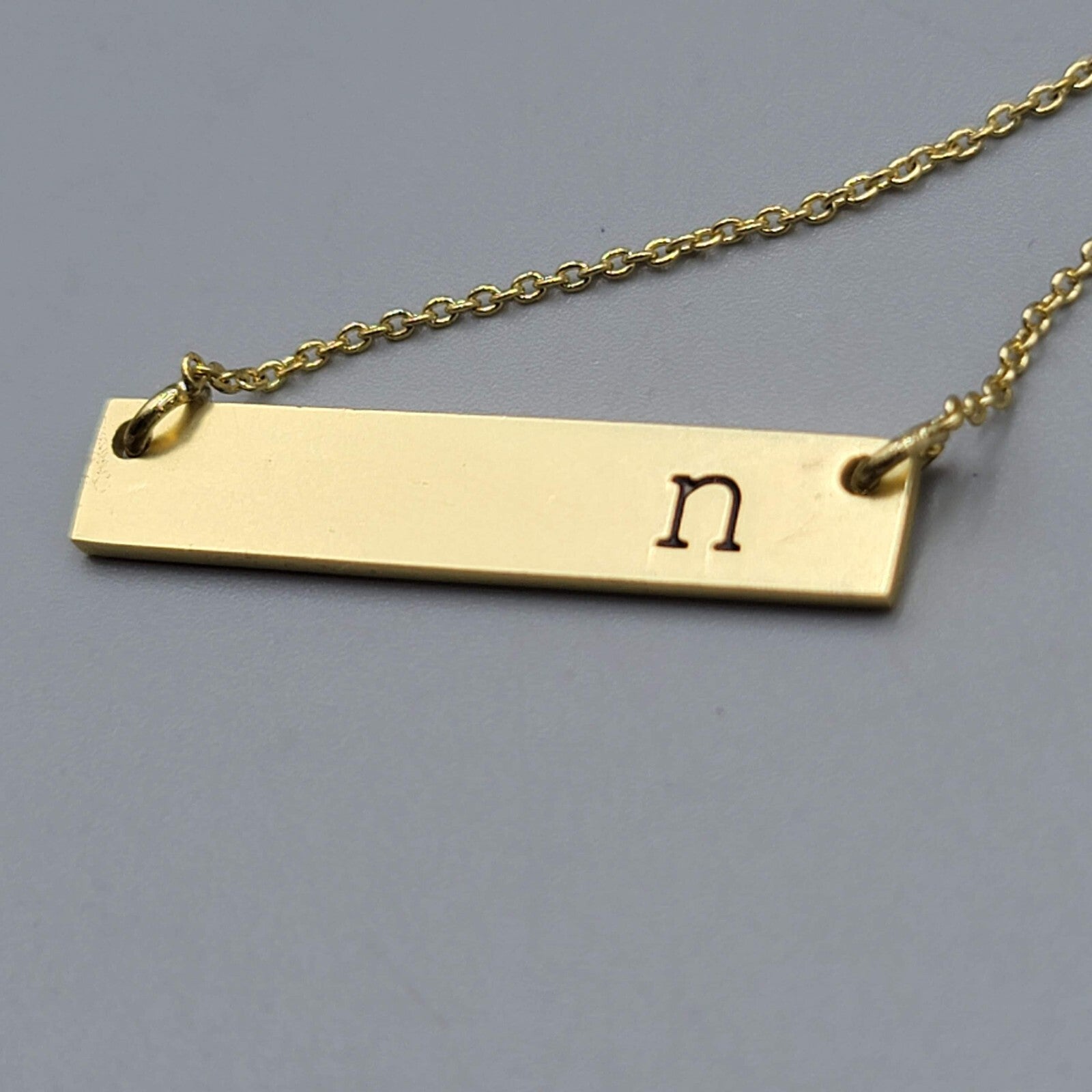 Monogram Letter N Necklace Yellow Gold tone Bar Pendant 18"