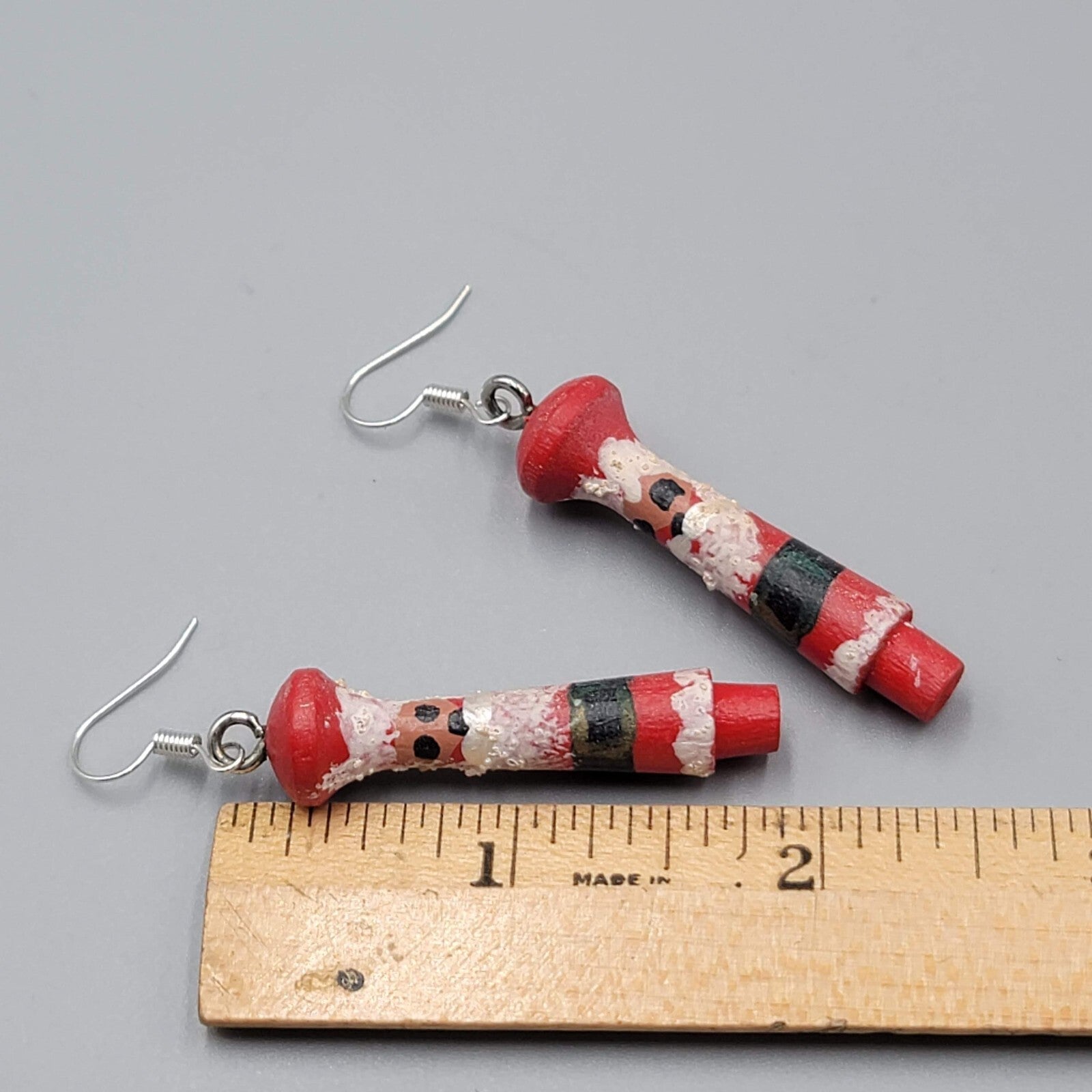 Vintage Christmas Santa Pierced Earrings Hand Painted Wood Dangle 2"