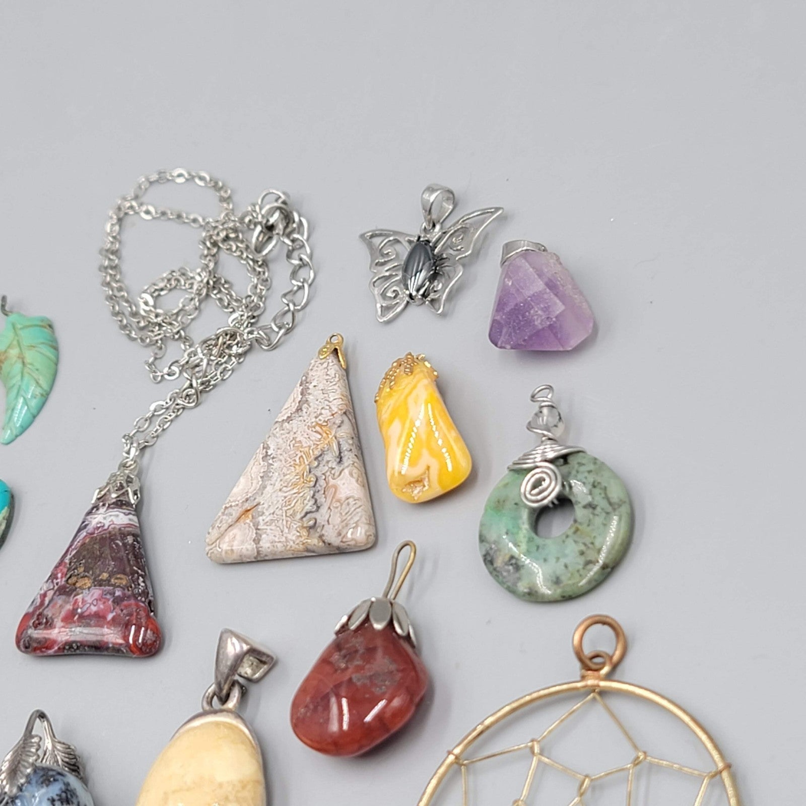 All Semi Precious Gemstone Stone Pendant Lot of 23 Various Styles Colors