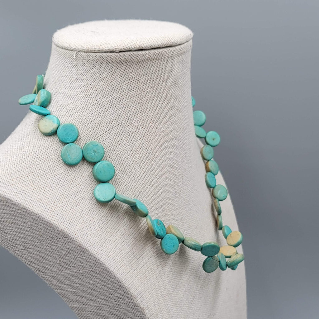 Vintage Coir Coconut Beads Necklace Blue Dyed Beach Theme 16"-18"