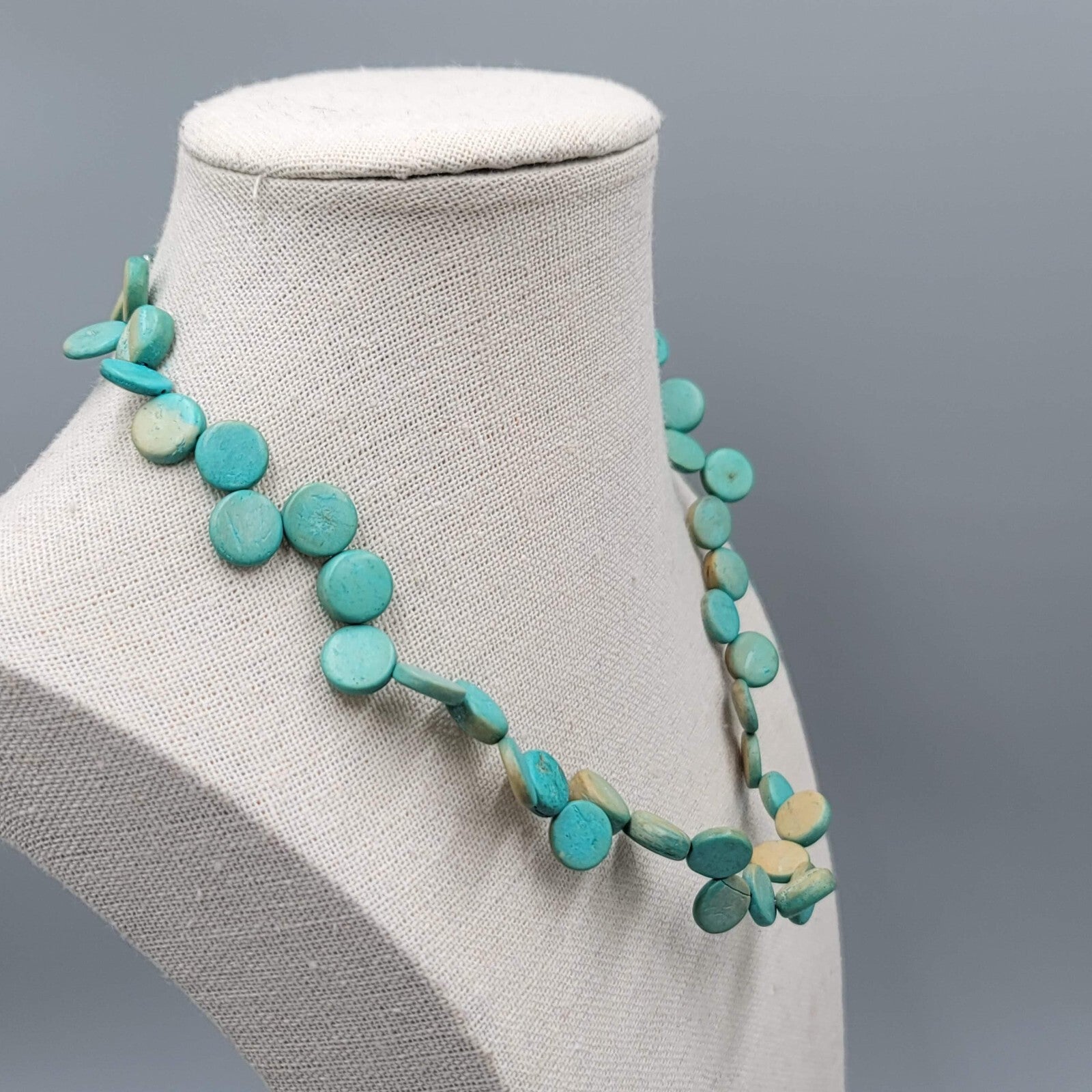 Vintage Coir Coconut Beads Necklace Blue Dyed Beach Theme 16"-18"