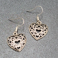 Heart Pierced Earrings Open Work Silver tone Dangle 3/4"