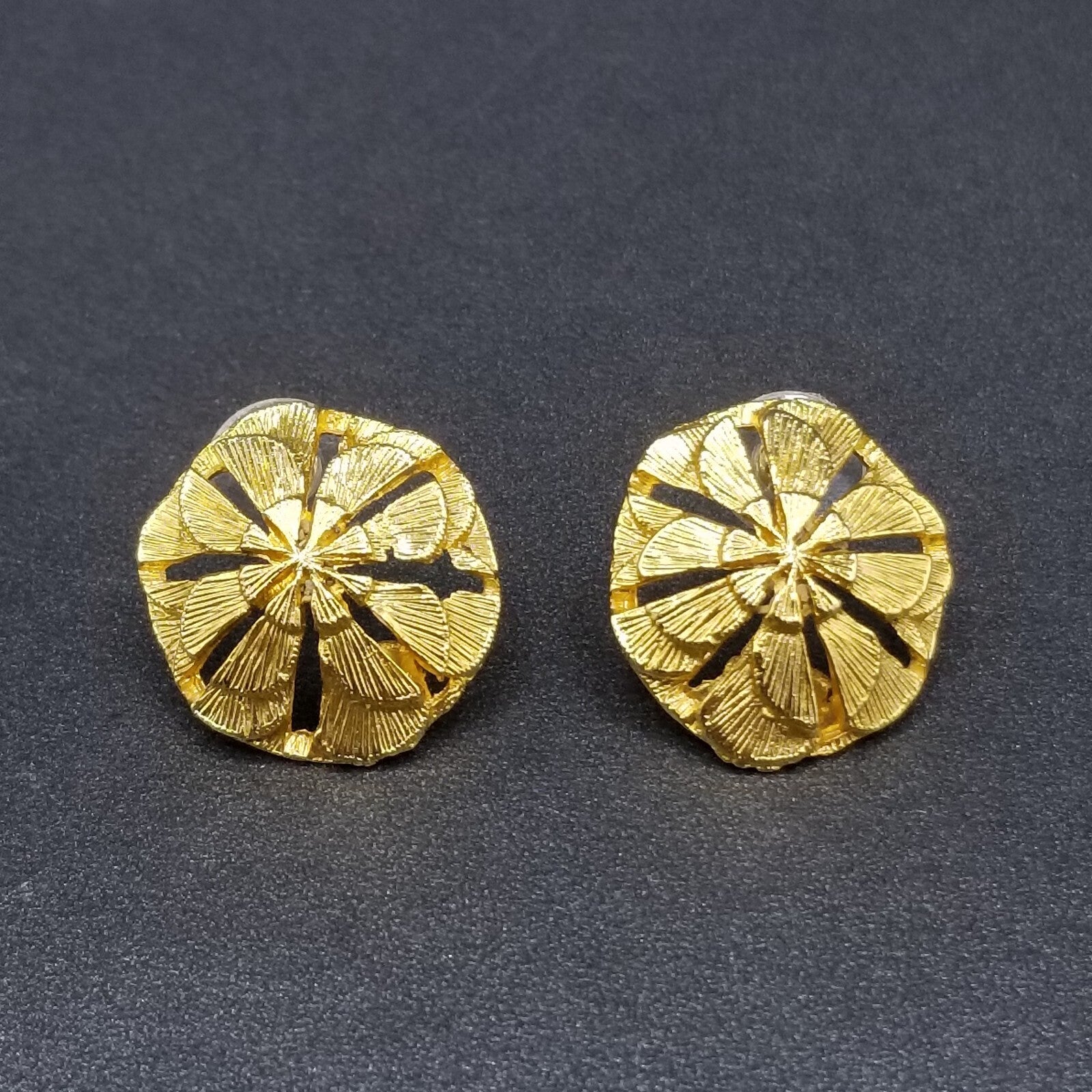 Pierced Earrings Gold tone Open Work Dome Drop Stud 1"