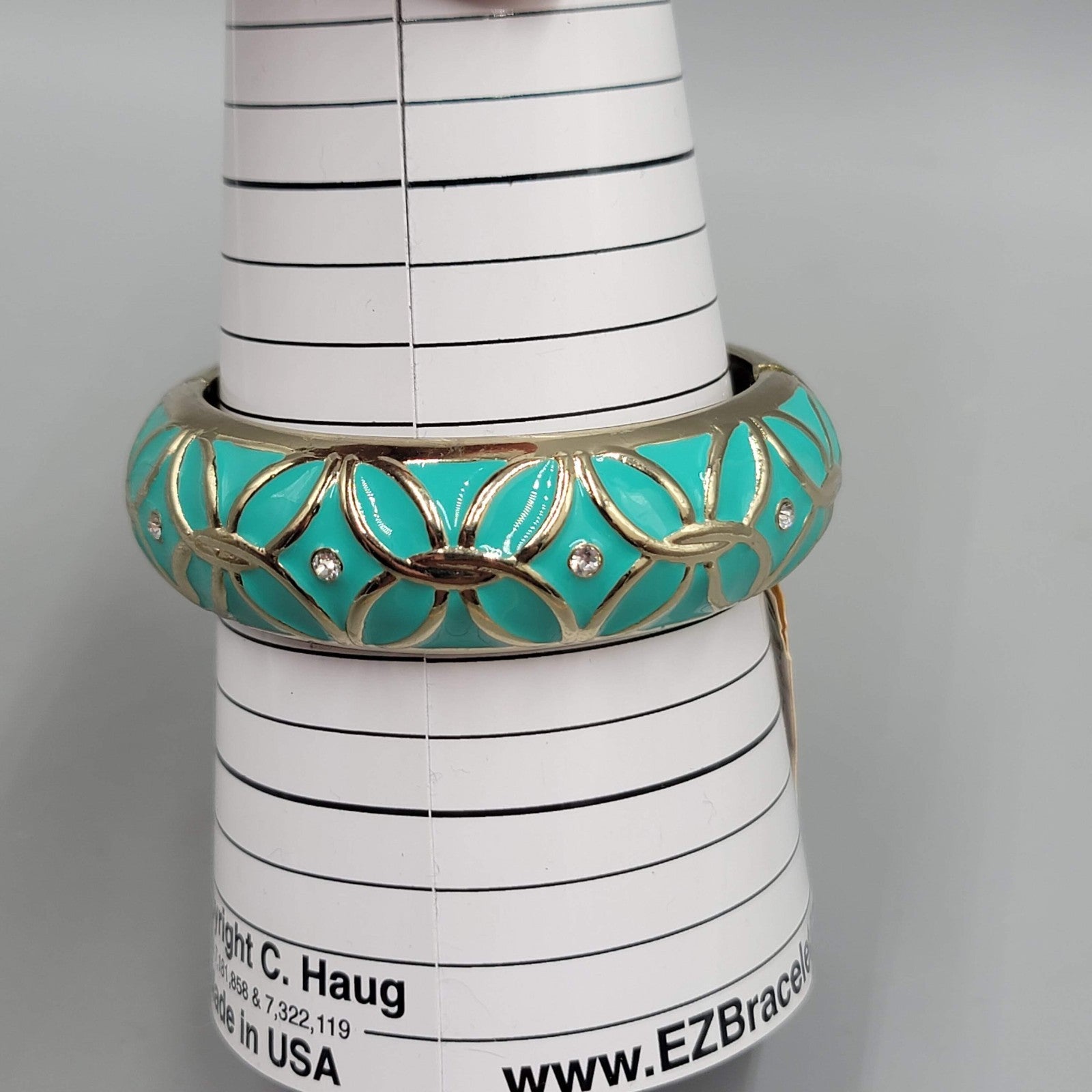 Dress Barn Bracelet NWT Teal Enamel Crystal Hinged Bangle Gold tone 7 in