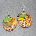 Pierced Earrings Silver tone Black Striped Shell Dangle 1.25"