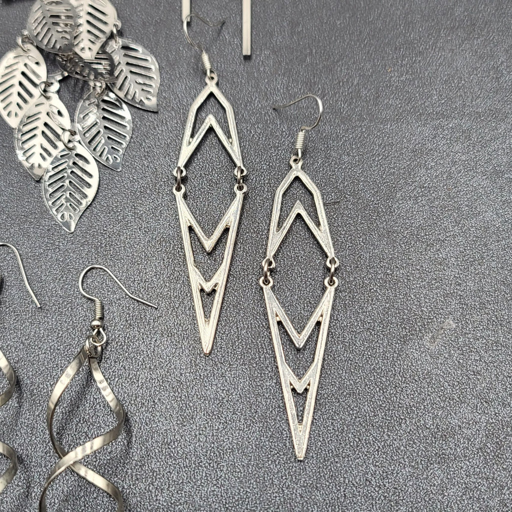 Lot of 4 Pierced Earrings Silver tone Dangle Statement