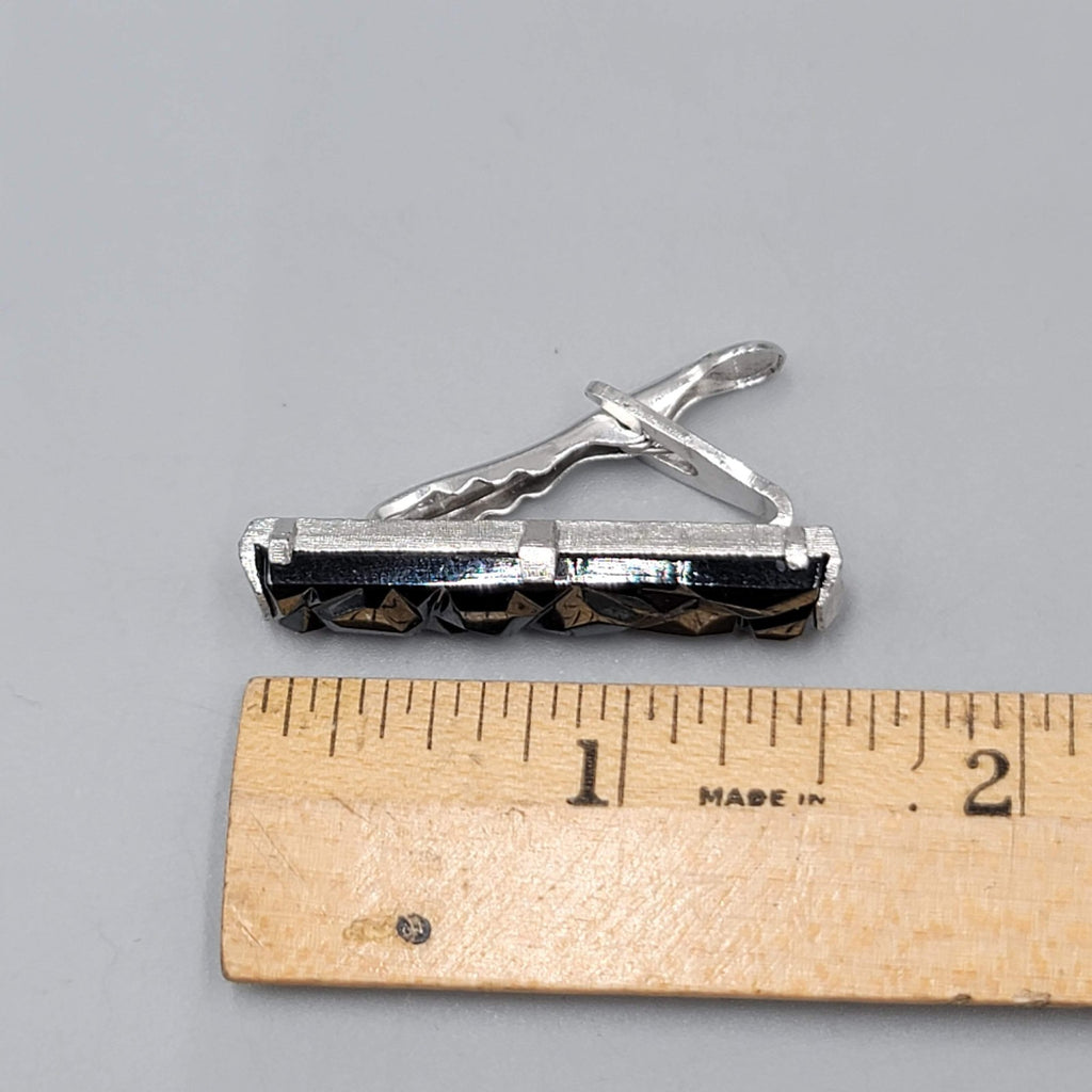 Vintage Sarah Cov Tie Clip Bar Silver tone 1.5" Mens Jewelry Estate Signed