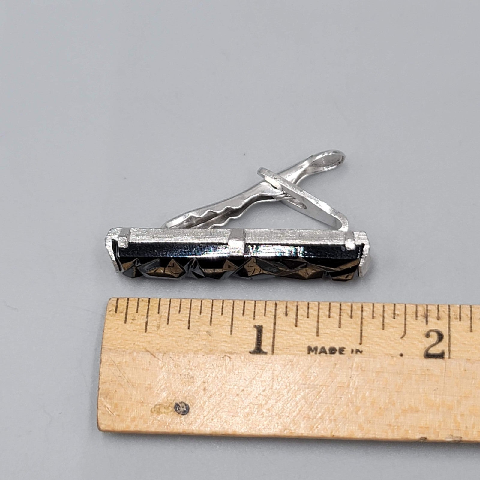 Vintage Sarah Cov Tie Clip Bar Silver tone 1.5" Mens Jewelry Estate Signed