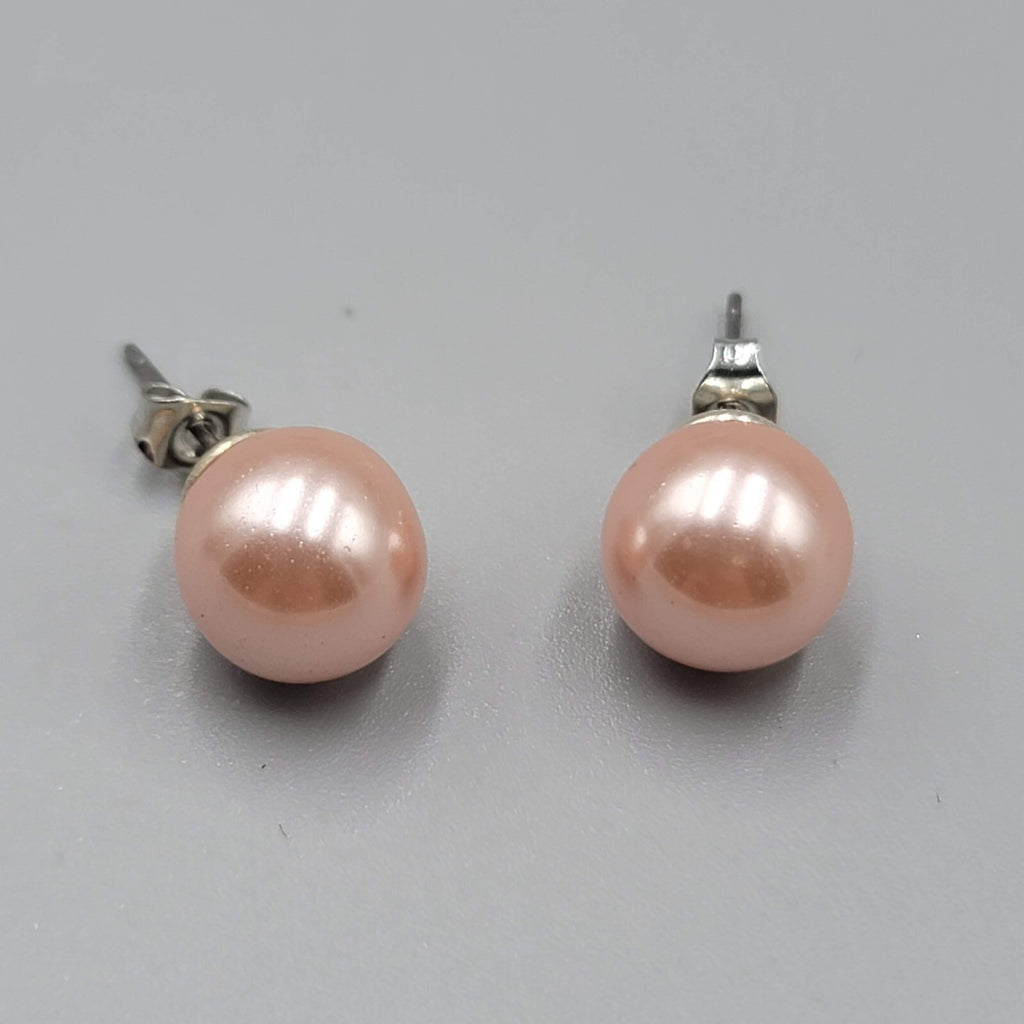Pink Satin Round Studs Pierced Earrings 3/8"