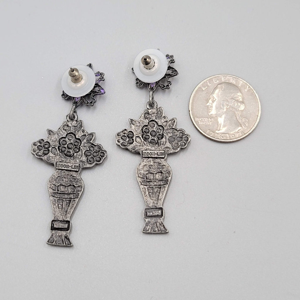 Vintage Don Lin Pierced Earrings Flower Bouquet Dangle 2.5"