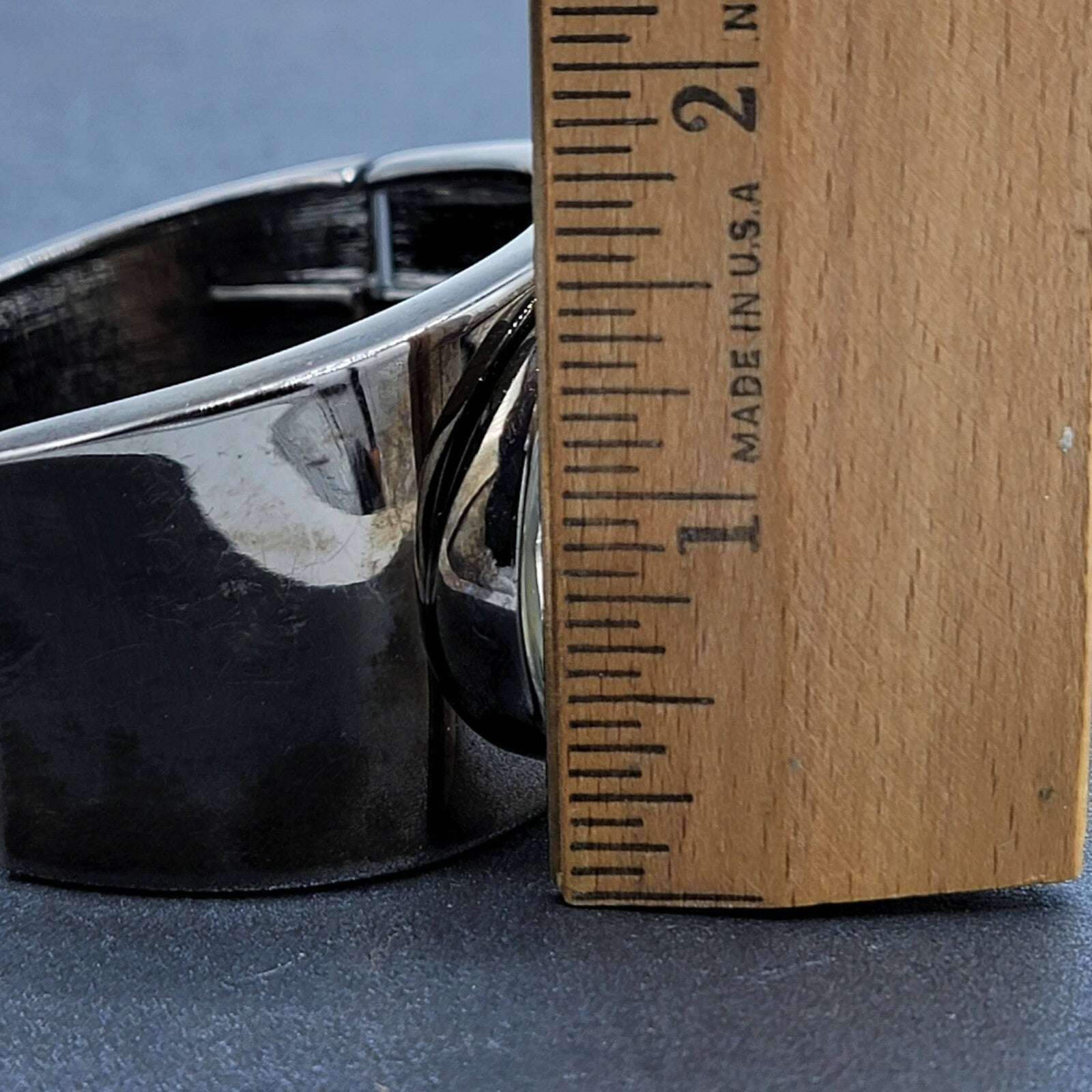 Black Metal Large Clear faceted Acrylic Statement Hinged Cuff Bracelet 