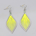 Neon Green String Art Pierced Earrings Silver tone Dangle 2.25 in