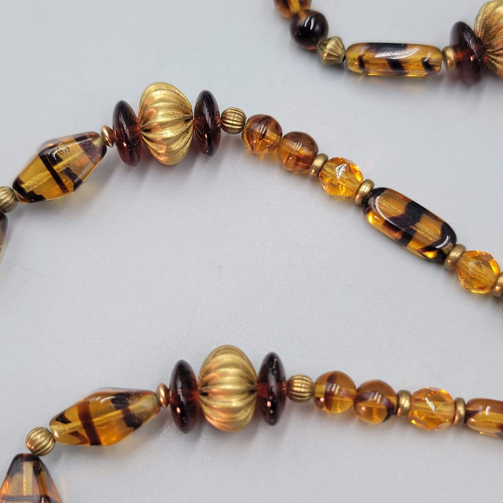 Brown Glass Bead Necklace Brass Bead 28"