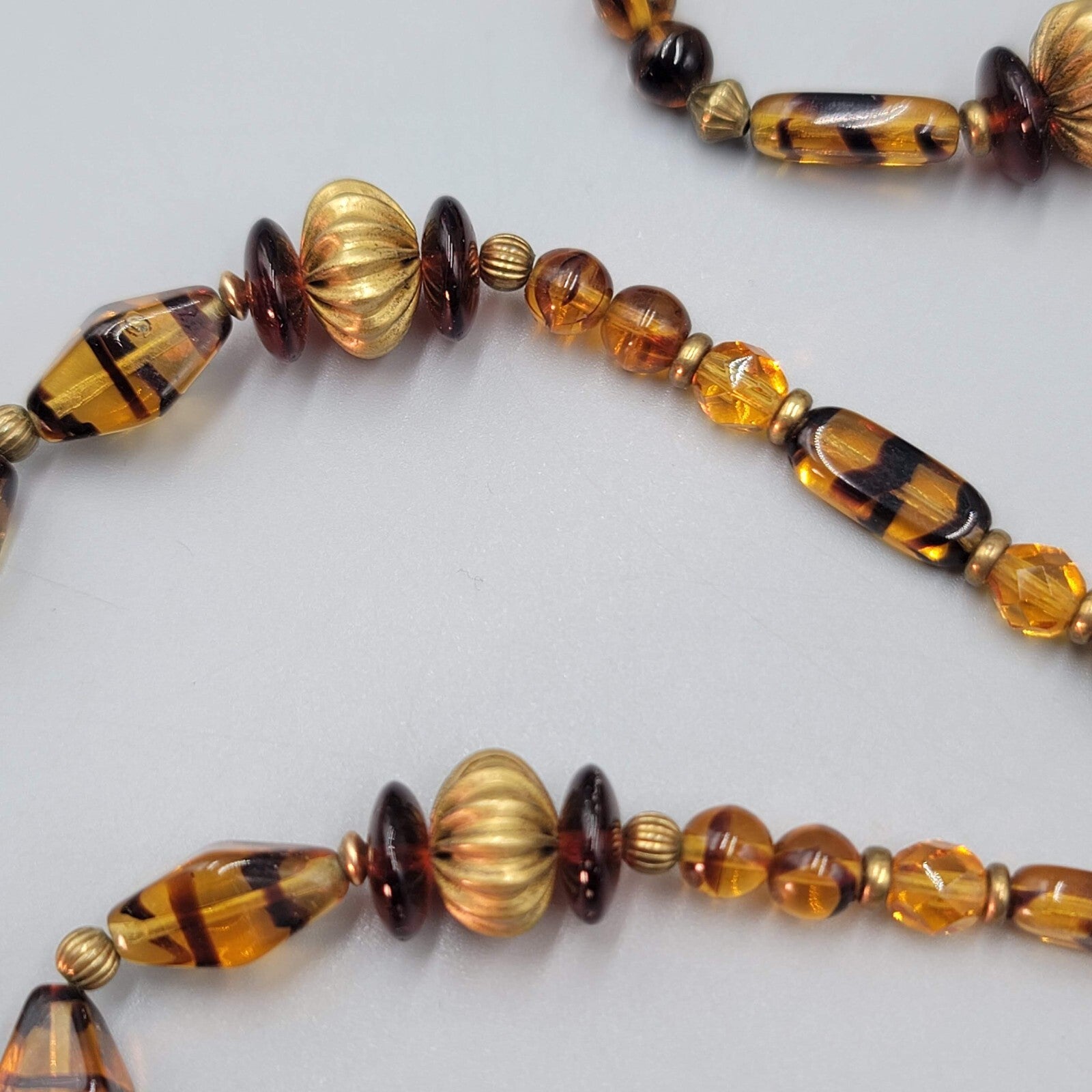 Brown Glass Bead Necklace Brass Bead 28"