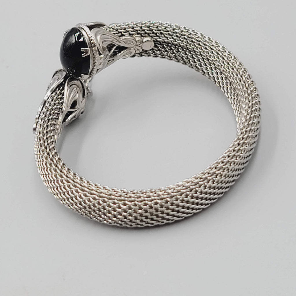 Vintage Mesh Cuff Bracelet Black Accent End 7"